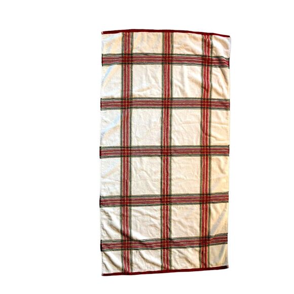 Lenox Christmas Bath Towel Plaid Sheet Glitter Sparkle Red Green Ivory 48X 27 - Picture 1 of 7